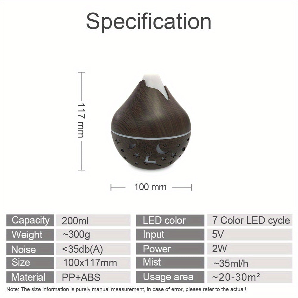 USB Humidifier Wood Grain Aroma Diffuser Soundwave Technology Air Humidifier 7 LED Color Humidifier Cool