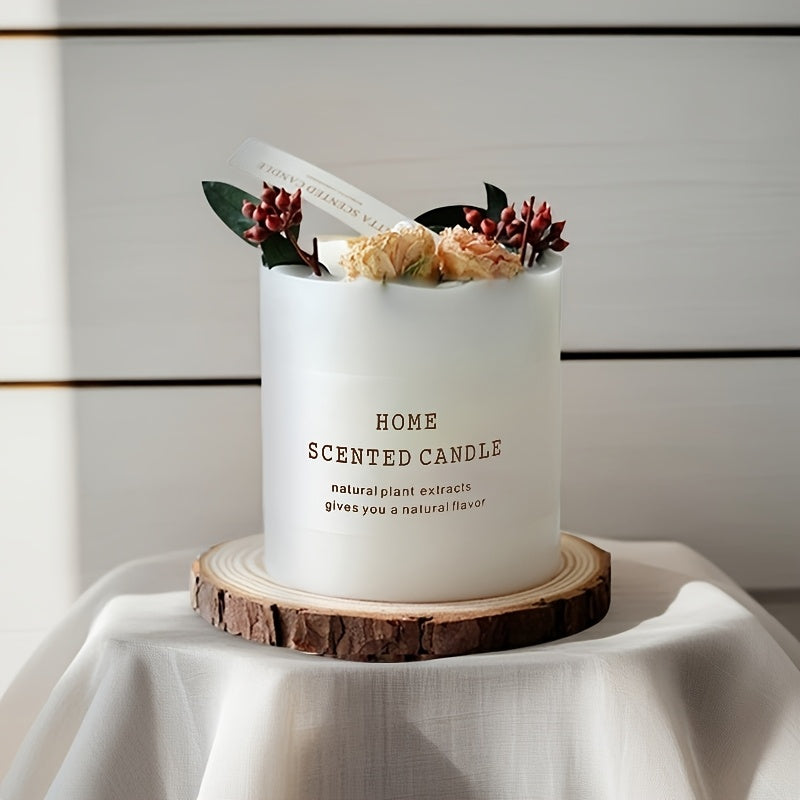 1pc, 280g Wedding Decoration Ornament, High-end Forest Style Dry Floral Scented Candle Floral Candle Ornament, Soy Wax Home Fragrance Gift Souvenir, High-end Gift Christmas Gift, Newlywed Souvenir, New Year Gift