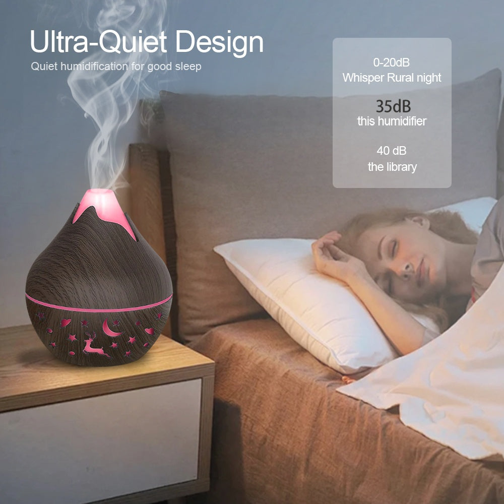USB Humidifier Wood Grain Aroma Diffuser Soundwave Technology Air Humidifier 7 LED Color Humidifier Cool