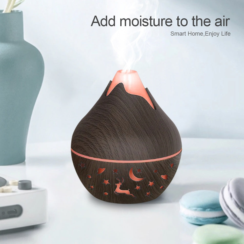 USB Humidifier Wood Grain Aroma Diffuser Soundwave Technology Air Humidifier 7 LED Color Humidifier Cool