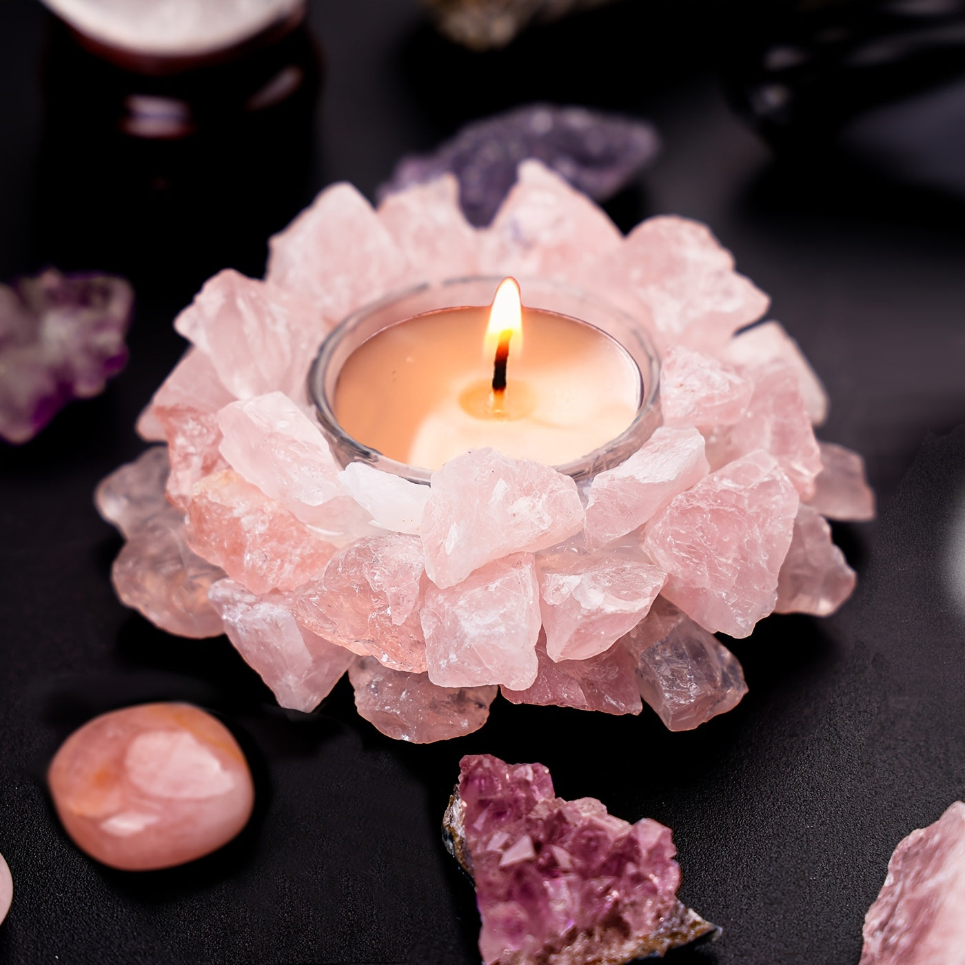 Handcrafted Natural Raw Crystal Candle Holder - Unique Decorative Centerpiece For Home & Office, Holiday Decor, Tealight Ornament, Diffuser Stone - Gift For Festival Celebrations Like Christmas, New Year, Valentine'S Day