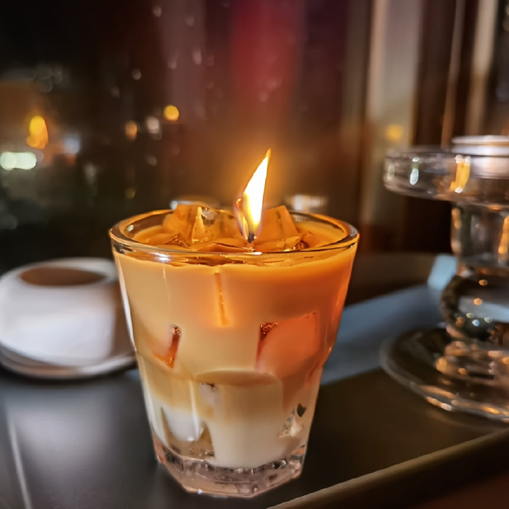 Single Cup 200g Coffee Strong Aroma Scented Candle, Handcrafted Iced Coffee Scented Candle, Birthday Gift with Hands, Indoor Instagram Style Niche Birthday Gift Box, Essential for Indoor Fragrance, Rich Coffee Aroma