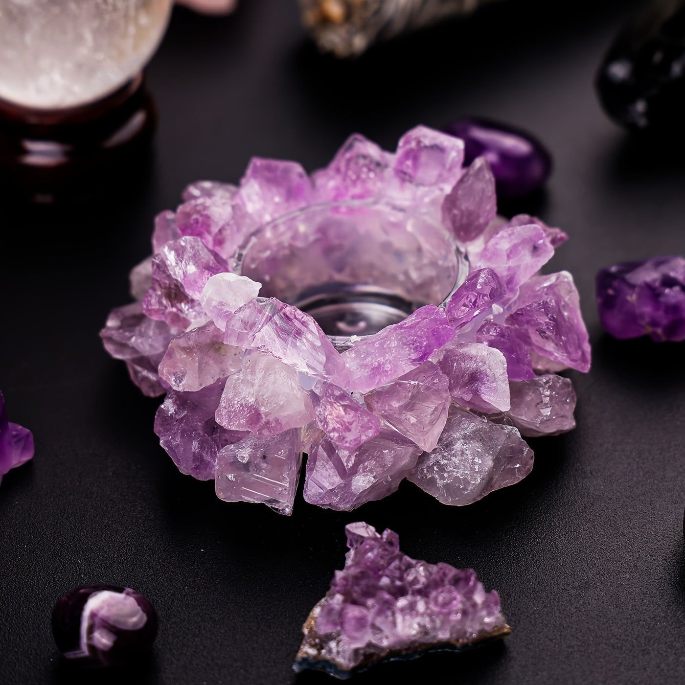 Handcrafted Natural Raw Crystal Candle Holder - Unique Decorative Centerpiece For Home & Office, Holiday Decor, Tealight Ornament, Diffuser Stone - Gift For Festival Celebrations Like Christmas, New Year, Valentine'S Day