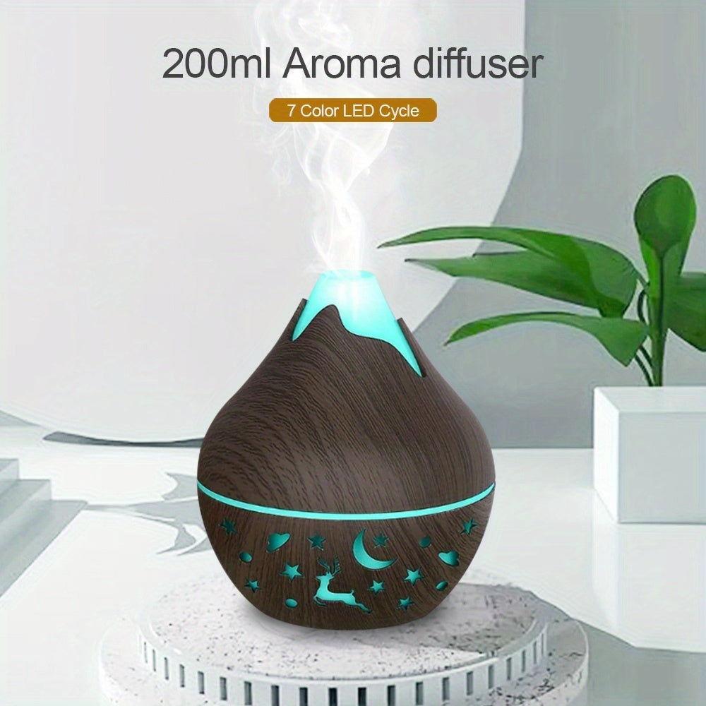 USB Humidifier Wood Grain Aroma Diffuser Soundwave Technology Air Humidifier 7 LED Color Humidifier Cool