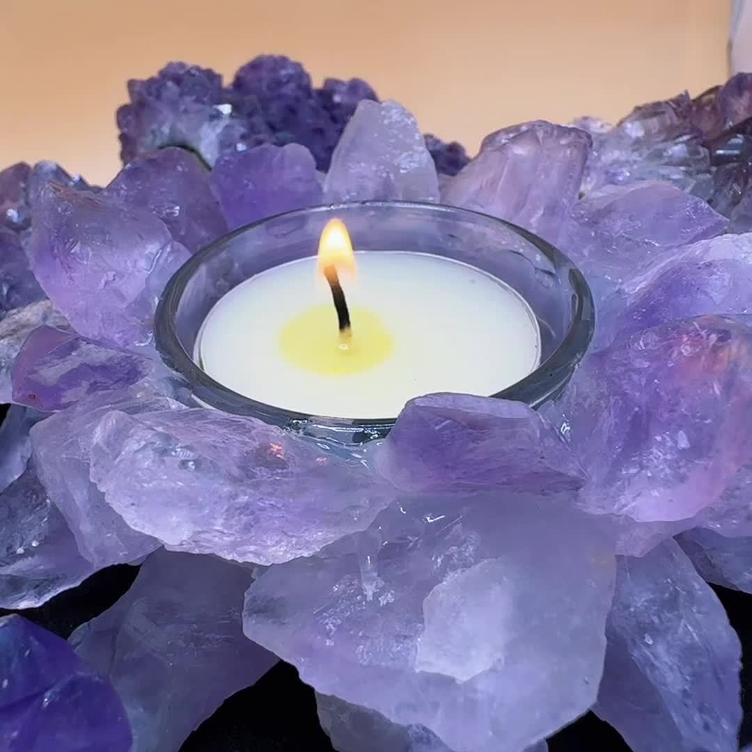Handcrafted Natural Raw Crystal Candle Holder - Unique Decorative Centerpiece For Home & Office, Holiday Decor, Tealight Ornament, Diffuser Stone - Gift For Festival Celebrations Like Christmas, New Year, Valentine'S Day