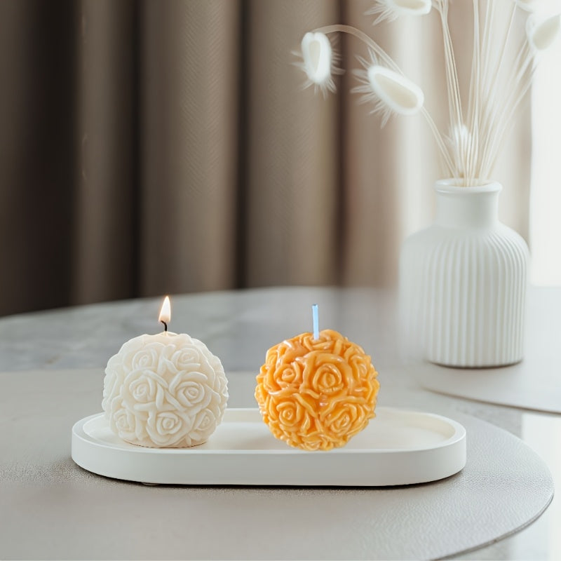 2\u002F4pcs Rose Ball Candles Made Of Yellow Beeswax, White And Yellow Mixed Gift Box, Rose Fragrance, Retro And Elegant Holiday Gift, Suitable For Home Decoration, Christmas, Halloween, Mother'S Day, Valentine'S Day, Father'S Day, Thanksgiving