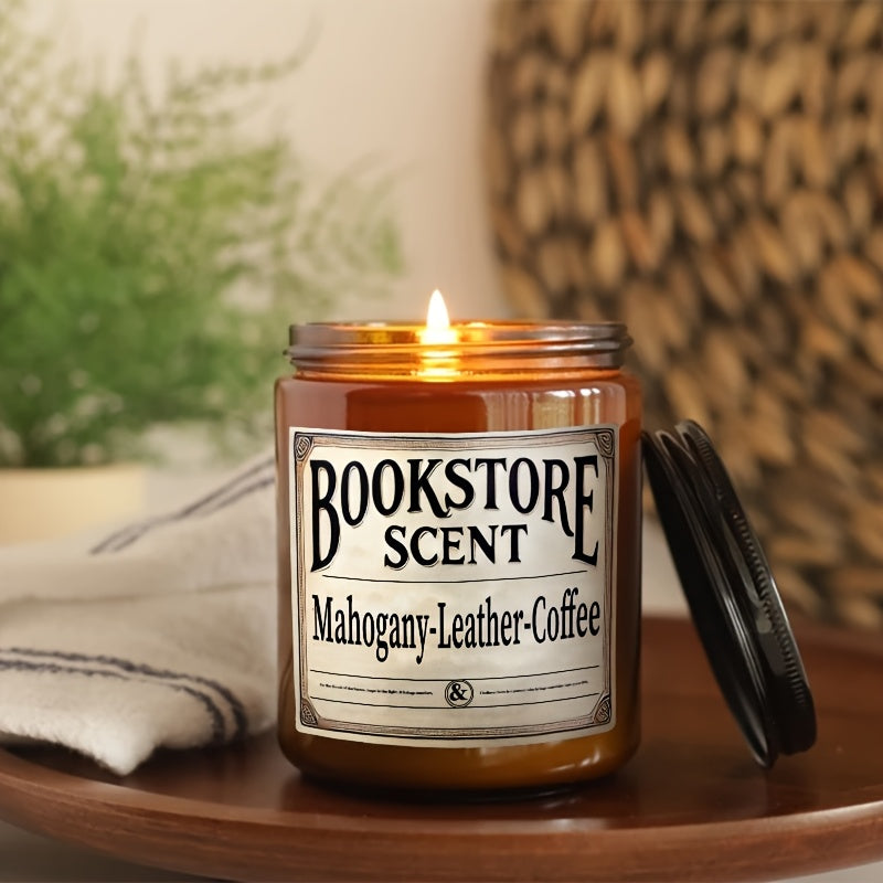 Bookstore Scent Soy Wax Candle - Premium Fragrance with Vintage Bookstore Design, Long-Lasting Burning, Perfect Gift for Book Lovers, Relaxation & Home Decor, Indoor Use, Elegant Glass Jar with Metallic Accents, Book Lover Gifts