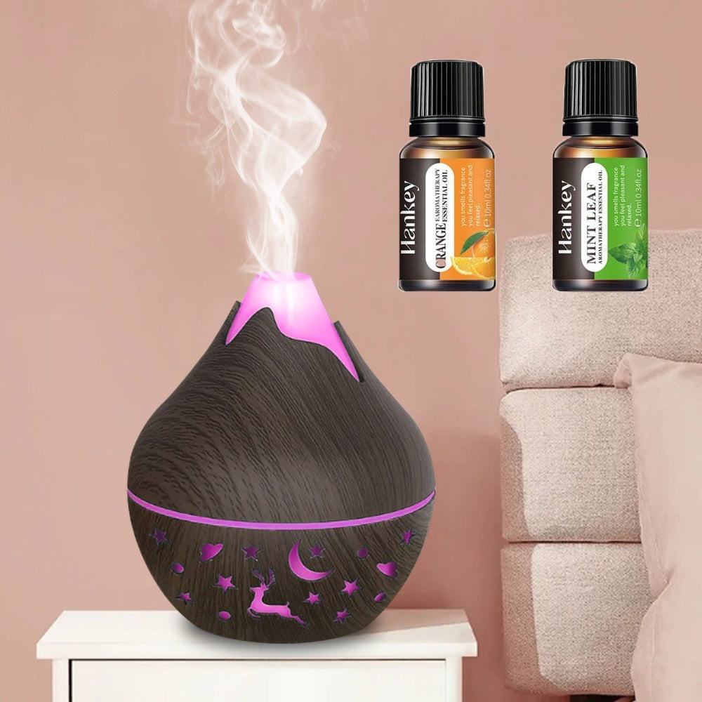 USB Humidifier Wood Grain Aroma Diffuser Soundwave Technology Air Humidifier 7 LED Color Humidifier Cool