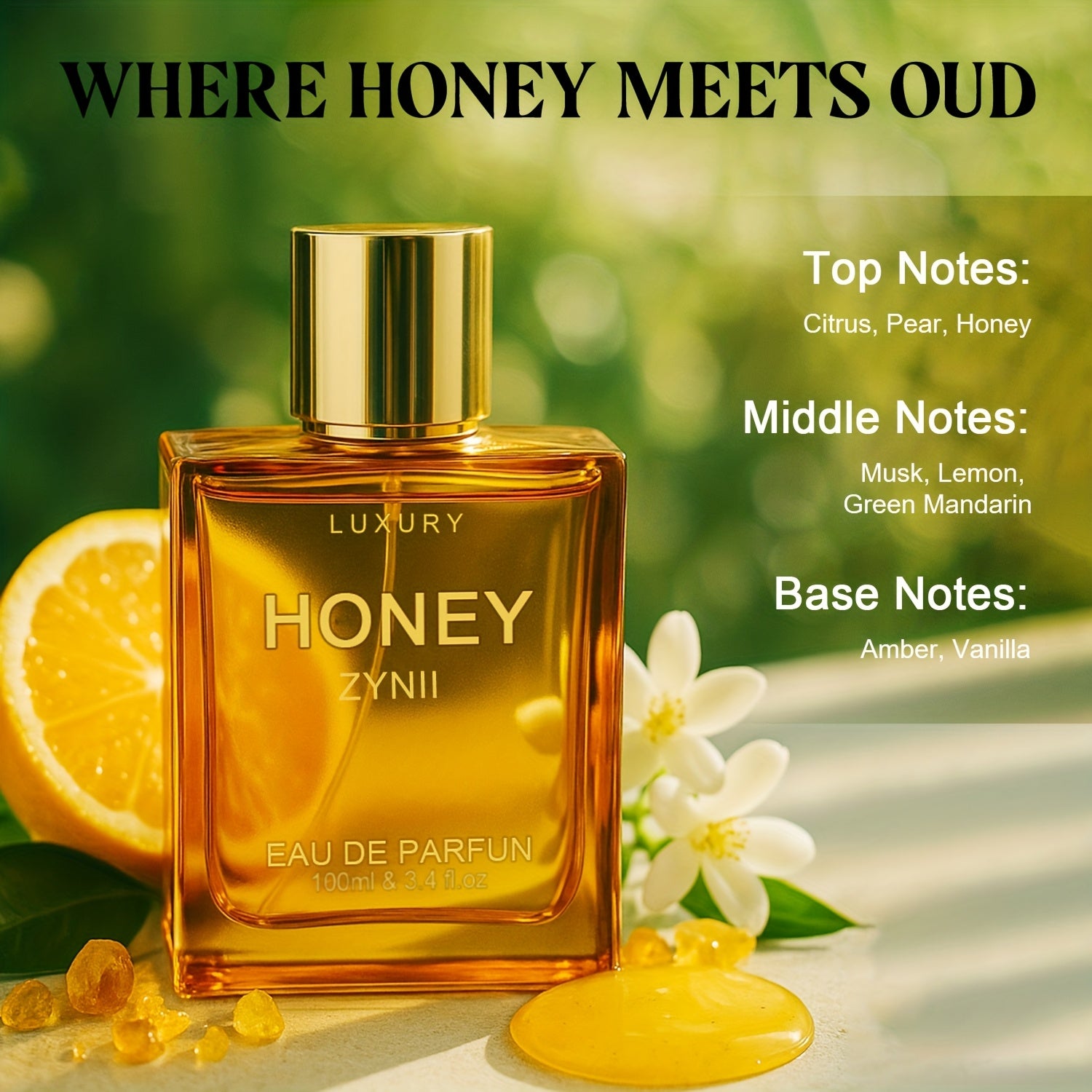 Honey OUD Perfume for Women & Men - 3.4fl.oz Long-Lasting Arabian Unisex Cologne, -Free & Vegan, Vanilla Bergamot Patchouli Scent, Honey Perfume Oil, Luxury Fragrance Ift, Valentine's Day Gift