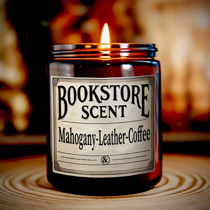 Bookstore Scent Soy Wax Candle - Premium Fragrance with Vintage Bookstore Design, Long-Lasting Burning, Perfect Gift for Book Lovers, Relaxation & Home Decor, Indoor Use, Elegant Glass Jar with Metallic Accents, Book Lover Gifts