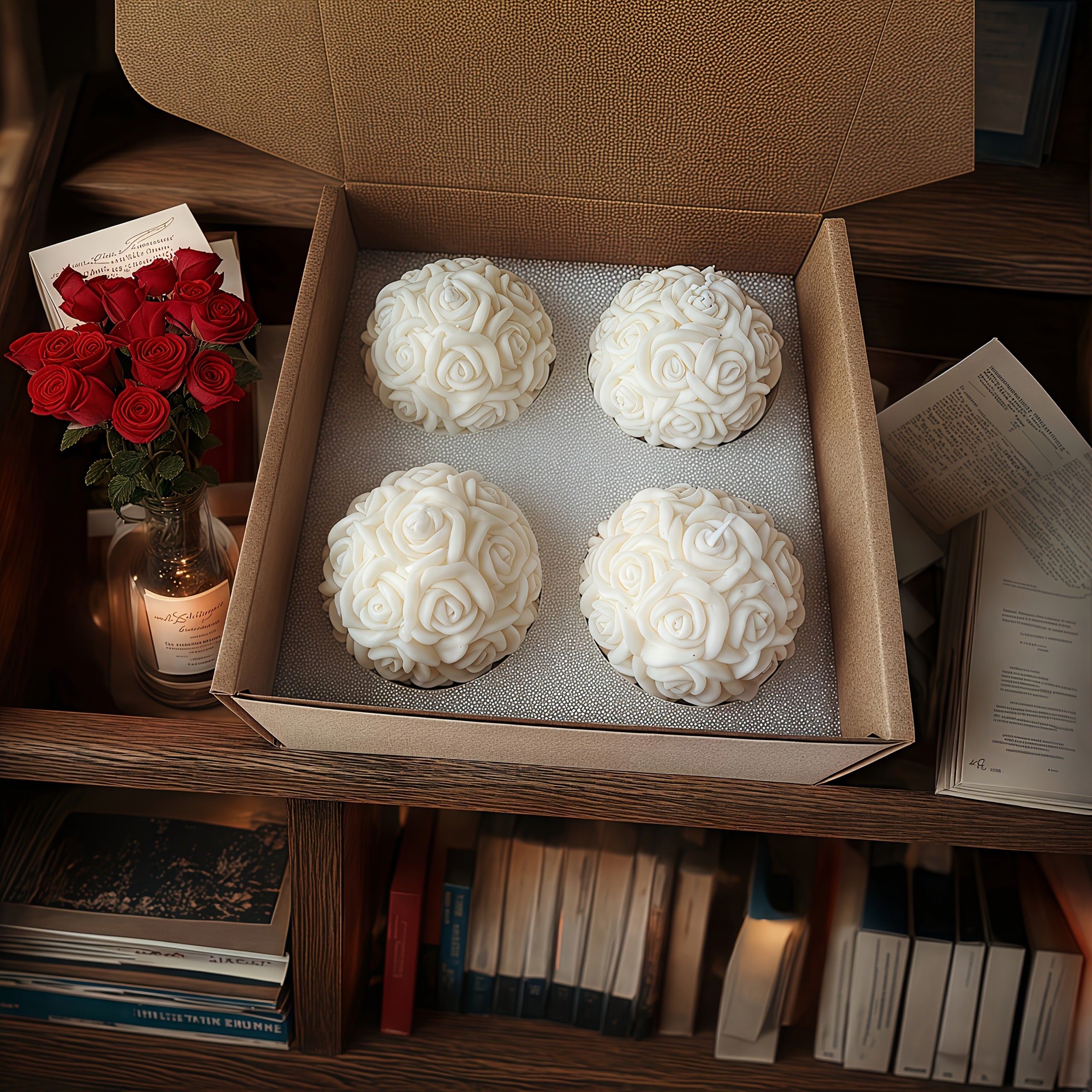 2\u002F4pcs Rose Ball Candles Made Of Yellow Beeswax, White And Yellow Mixed Gift Box, Rose Fragrance, Retro And Elegant Holiday Gift, Suitable For Home Decoration, Christmas, Halloween, Mother'S Day, Valentine'S Day, Father'S Day, Thanksgiving
