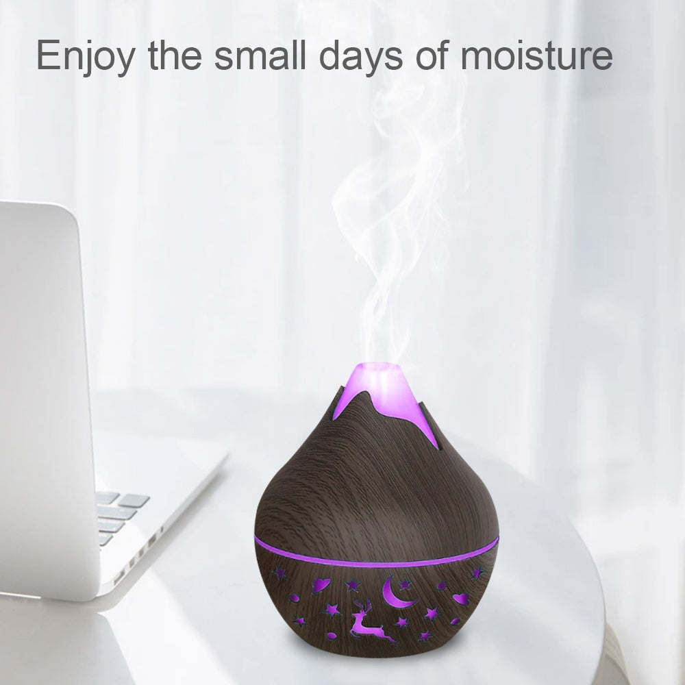 USB Humidifier Wood Grain Aroma Diffuser Soundwave Technology Air Humidifier 7 LED Color Humidifier Cool