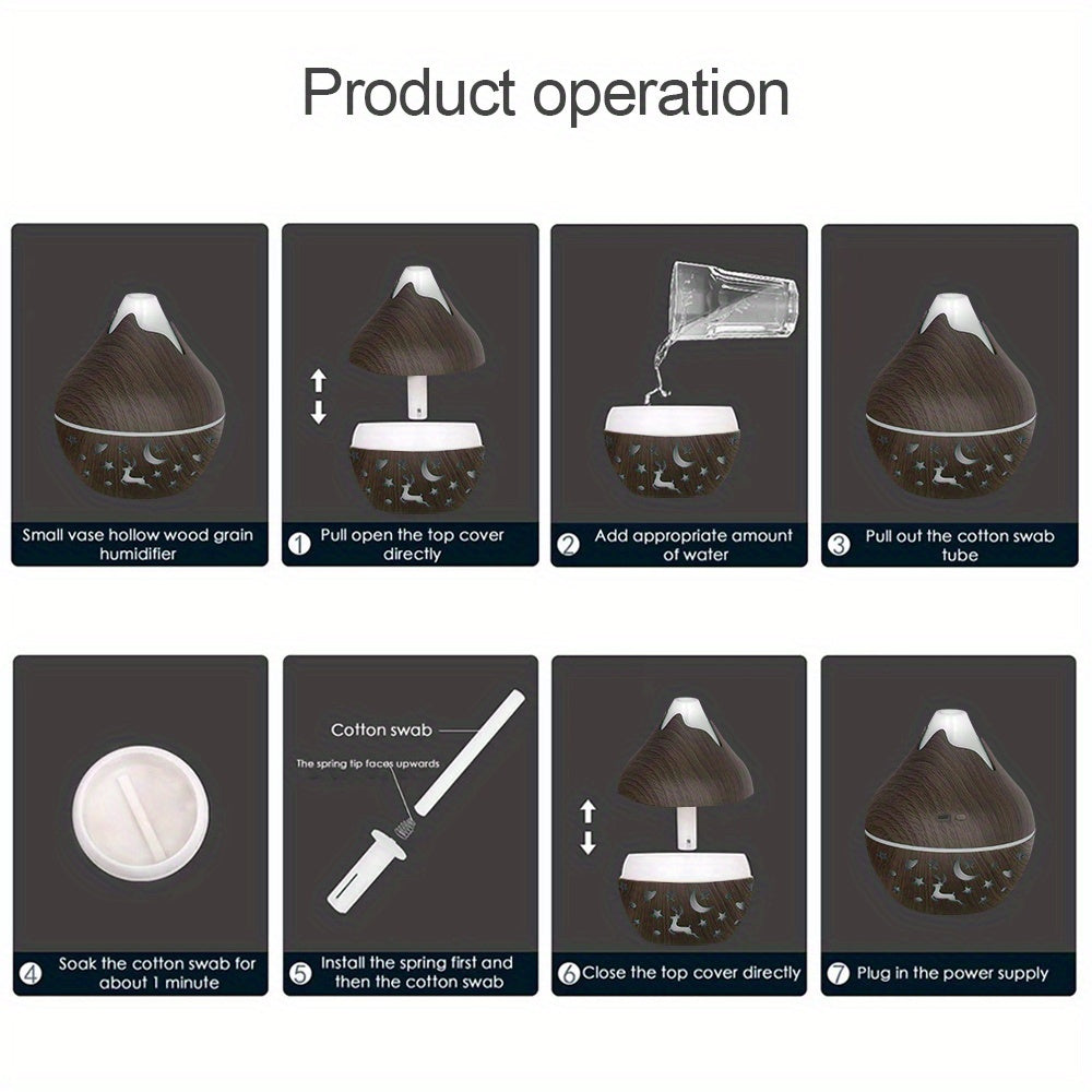 USB Humidifier Wood Grain Aroma Diffuser Soundwave Technology Air Humidifier 7 LED Color Humidifier Cool