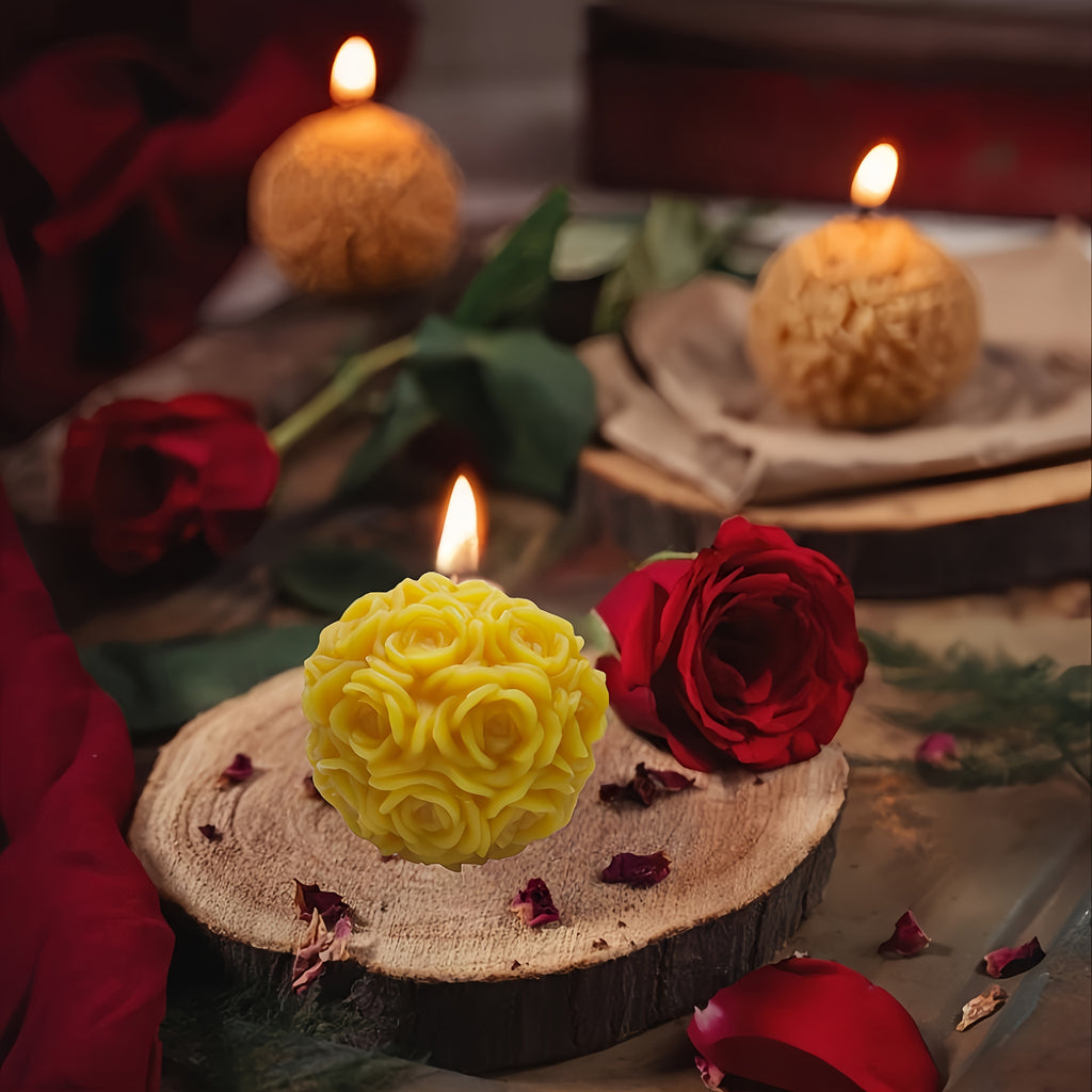2\u002F4pcs Rose Ball Candles Made Of Yellow Beeswax, White And Yellow Mixed Gift Box, Rose Fragrance, Retro And Elegant Holiday Gift, Suitable For Home Decoration, Christmas, Halloween, Mother'S Day, Valentine'S Day, Father'S Day, Thanksgiving