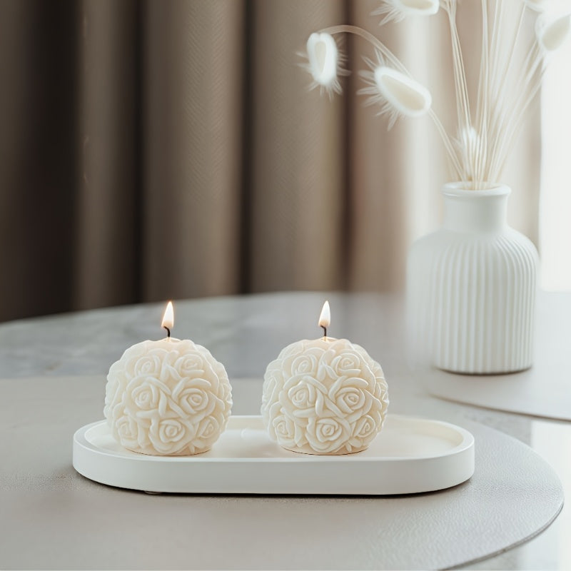 2\u002F4pcs Rose Ball Candles Made Of Yellow Beeswax, White And Yellow Mixed Gift Box, Rose Fragrance, Retro And Elegant Holiday Gift, Suitable For Home Decoration, Christmas, Halloween, Mother'S Day, Valentine'S Day, Father'S Day, Thanksgiving