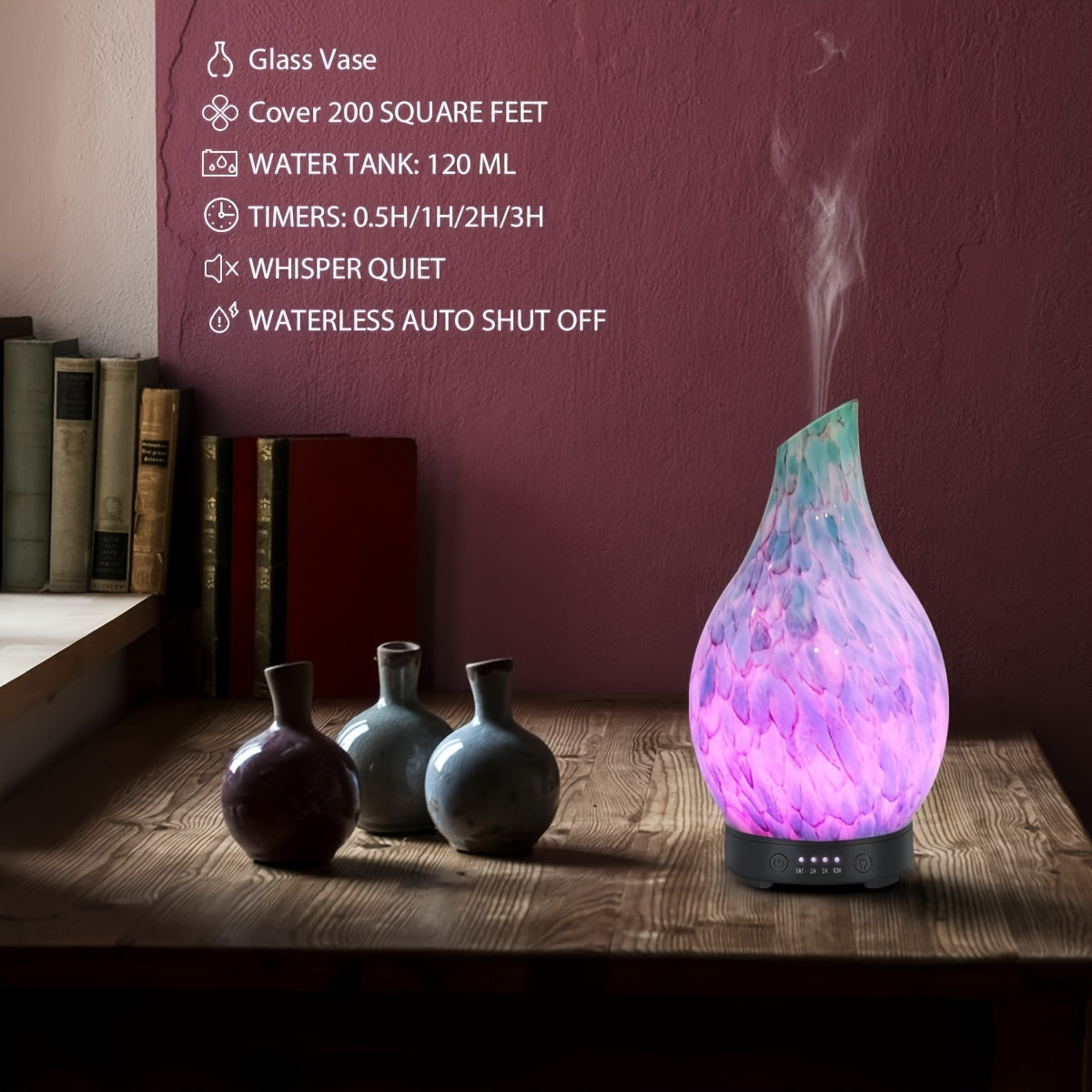 Essential Oil Diffuser 4.06oz - Handmade, BPA-Free, Auto Shut-Off, 4 Timer Settings, 7 Color-Changing LED for Home, Yoga, Office