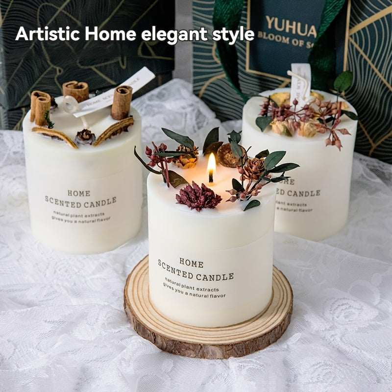 1pc, 280g Wedding Decoration Ornament, High-end Forest Style Dry Floral Scented Candle Floral Candle Ornament, Soy Wax Home Fragrance Gift Souvenir, High-end Gift Christmas Gift, Newlywed Souvenir, New Year Gift