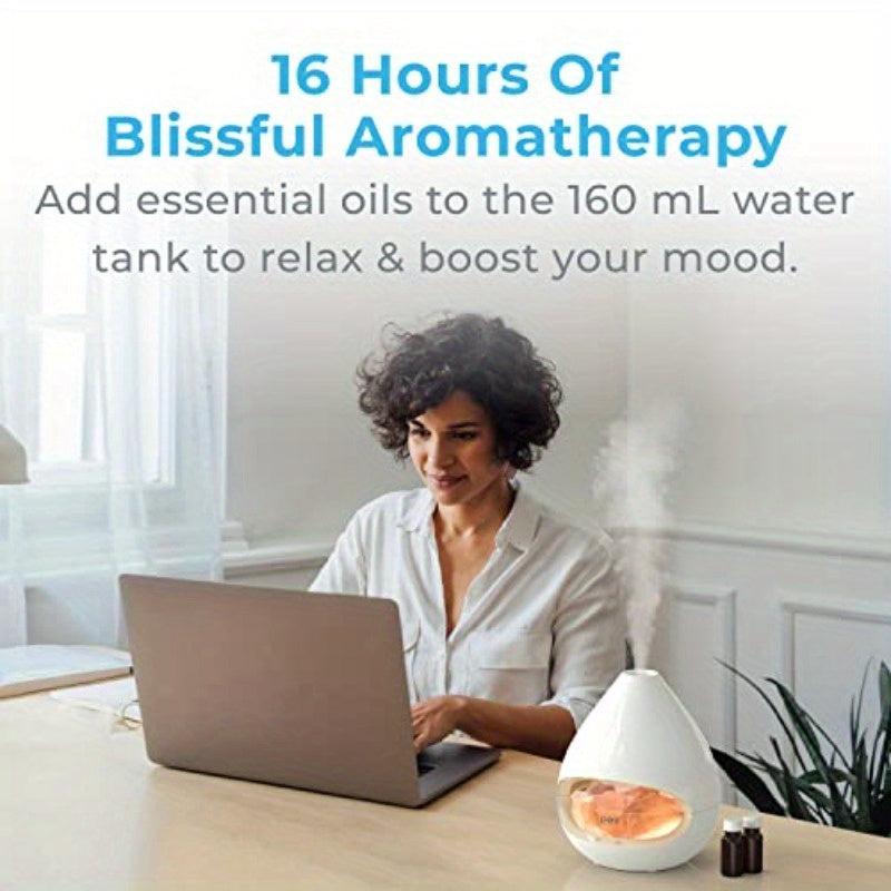 Pure Enrichment PureGlow Crystal 2in1 Himalayan Salt Lamp and Soundwave technology Essential Oil Diffuser Original Salt Lamp 100 Pure Himalayan Salt Ambient Glow 5.41oz 16Hour Tank White