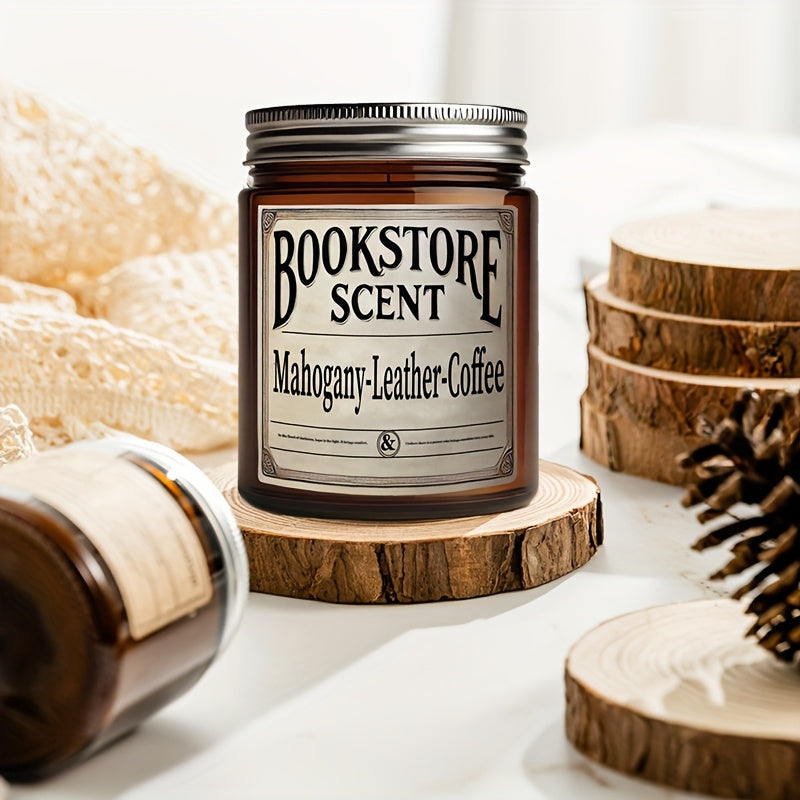 Bookstore Scent Soy Wax Candle - Premium Fragrance with Vintage Bookstore Design, Long-Lasting Burning, Perfect Gift for Book Lovers, Relaxation & Home Decor, Indoor Use, Elegant Glass Jar with Metallic Accents, Book Lover Gifts