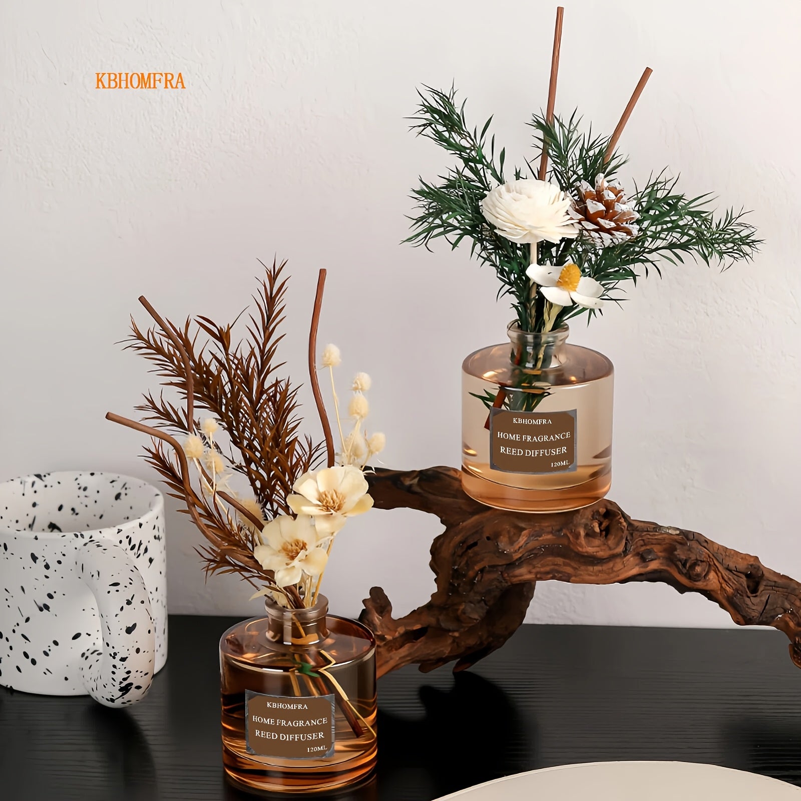 KBHOMFRA Reed Diffuser Jasmine Cedar Sandalwood Scent Fall Diffusers with Dried Flowers Diffuser Sticks 4.06oz Essential Oil 90 Days Long-lasting Fragrance for Livingroom, Bedroom And Bathroom.