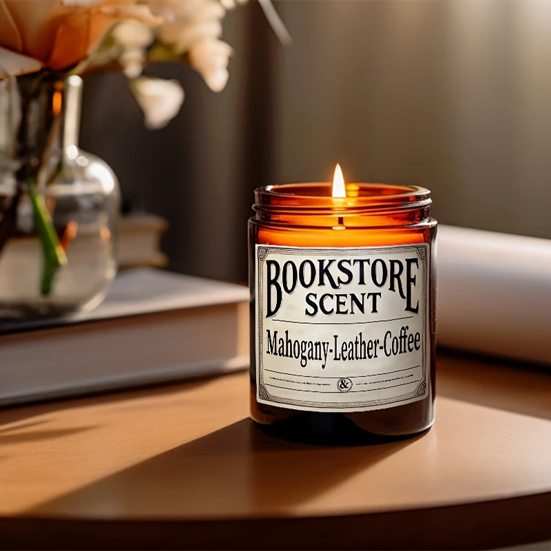 Bookstore Scent Soy Wax Candle - Premium Fragrance with Vintage Bookstore Design, Long-Lasting Burning, Perfect Gift for Book Lovers, Relaxation & Home Decor, Indoor Use, Elegant Glass Jar with Metallic Accents, Book Lover Gifts