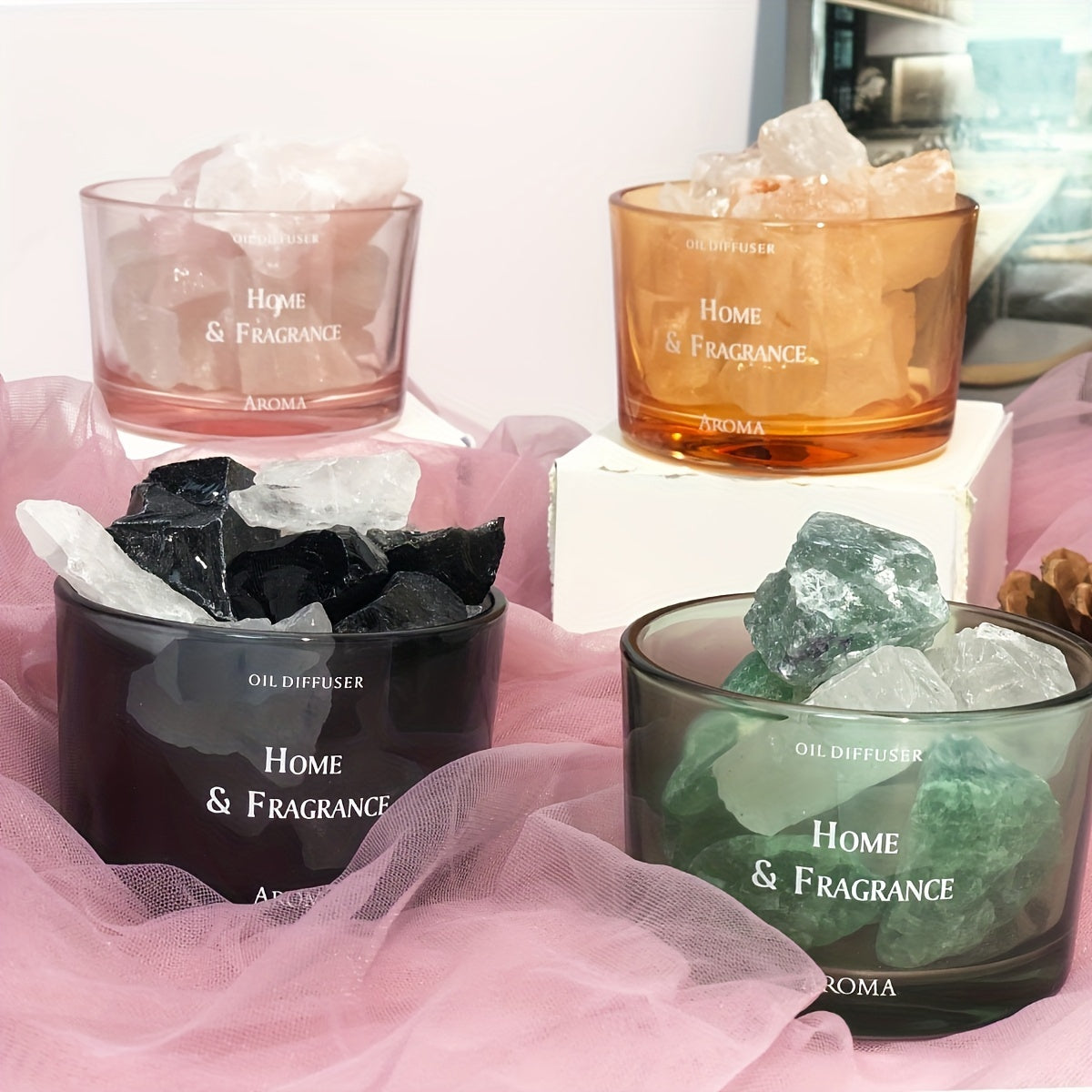 1pc Elegant Five-Color Crystal Scented Stone - Oil-Free Natural Aroma Diffuser for Home Decor, Long-Lasting Fragrance in Pink, Clear, Brown, | No Electricity Needed, Perfect Gift for Women, Mom, Housewarming, Wedding, Birthday | Decorative Air Fresh