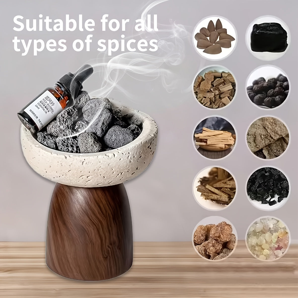 1pc Natural Stone Incense Holder & Diffuser | Beige Brown Marble Pattern with Empty Jars\u002FBags, Dual-Use for Oils & Incense Bags, Ideal for Home & Altar Self-Use, No Electricity Needed