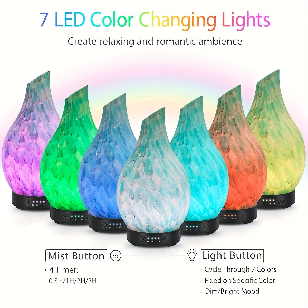 Essential Oil Diffuser 4.06oz - Handmade, BPA-Free, Auto Shut-Off, 4 Timer Settings, 7 Color-Changing LED for Home, Yoga, Office