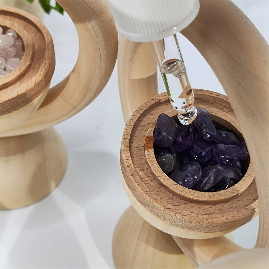 Wooden Stone& Essential Oil Diffuser Stone with Base, Includes Empty Bottle\u002FJar\u002FBag, Chemical-Free for Spa Meditation, Decorative Diffuser Device