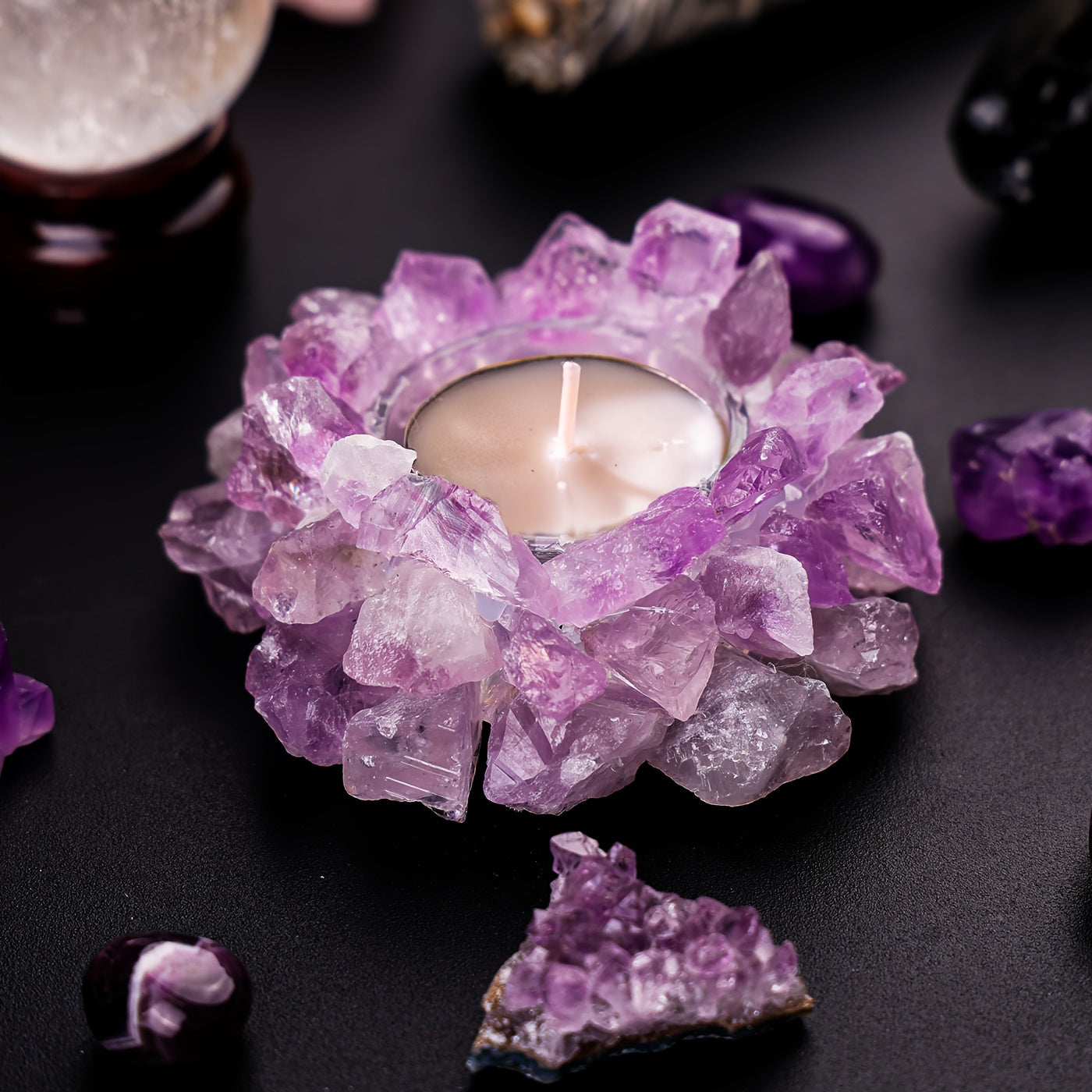 Handcrafted Natural Raw Crystal Candle Holder - Unique Decorative Centerpiece For Home & Office, Holiday Decor, Tealight Ornament, Diffuser Stone - Gift For Festival Celebrations Like Christmas, New Year, Valentine'S Day